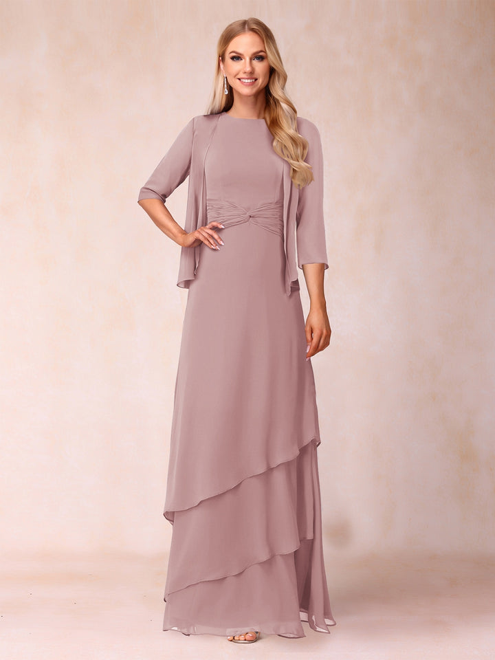 A-Line/Princess Scoop Ruched Floor-Length Mother of the Bride Dresses with Ruffles &amp; Jacket