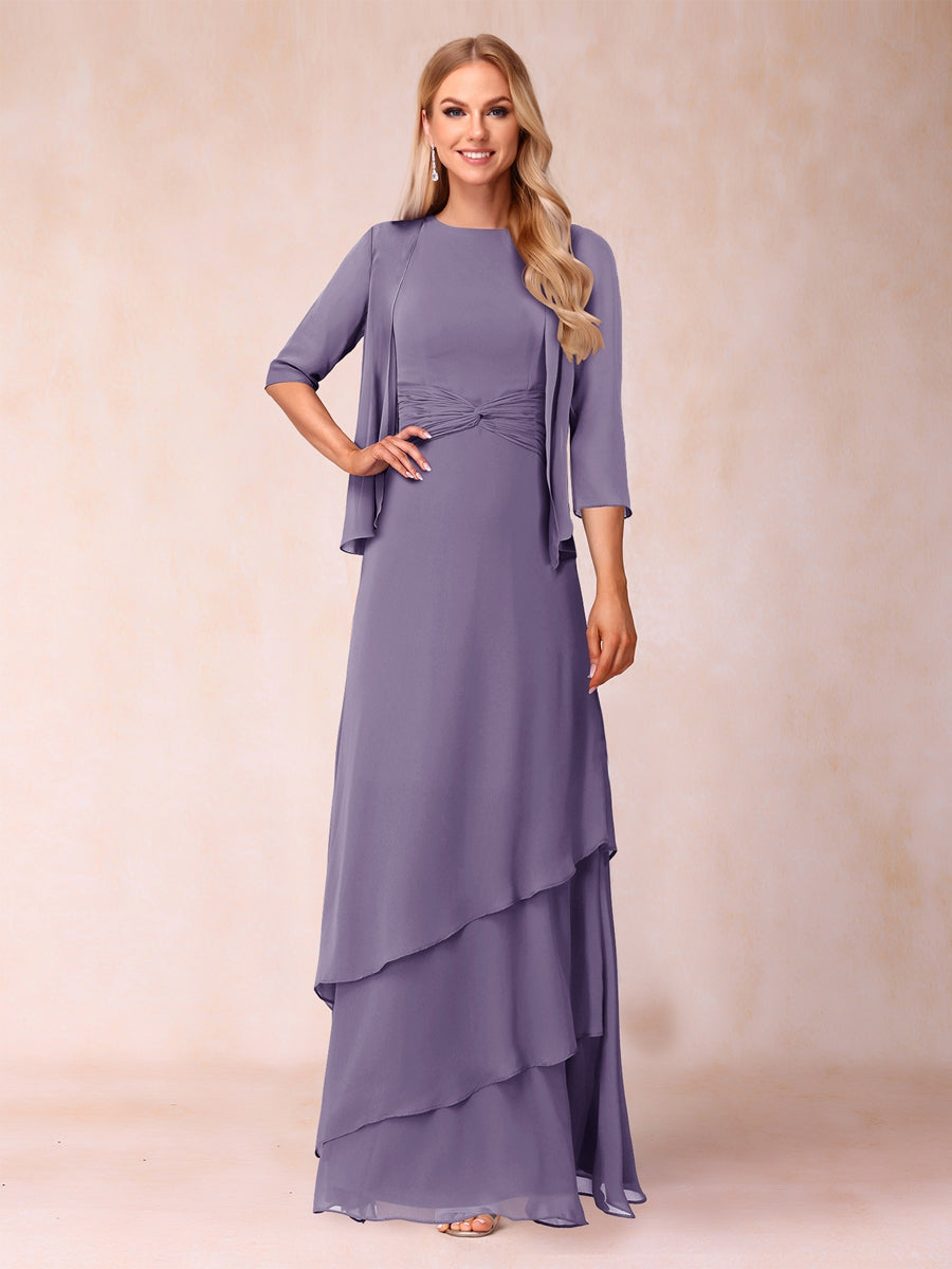 A-Line/Princess Scoop Ruched Floor-Length Mother of the Bride Dresses with Ruffles &amp; Jacket