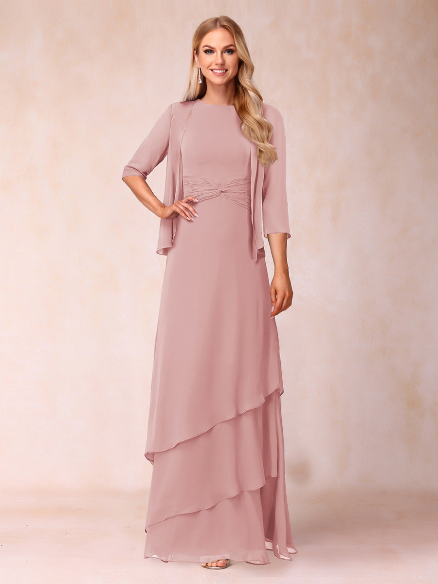 A-Line/Princess Scoop Ruched Floor-Length Mother of the Bride Dresses with Ruffles &amp; Jacket