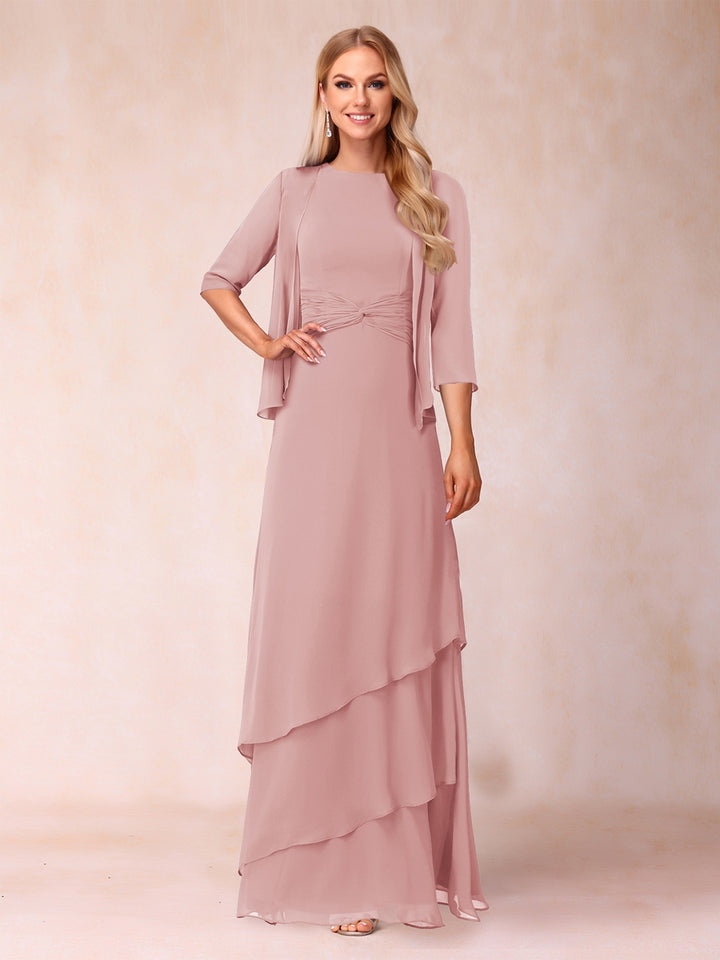 A-Line/Princess Scoop Ruched Floor-Length Mother of the Bride Dresses with Ruffles &amp; Jacket