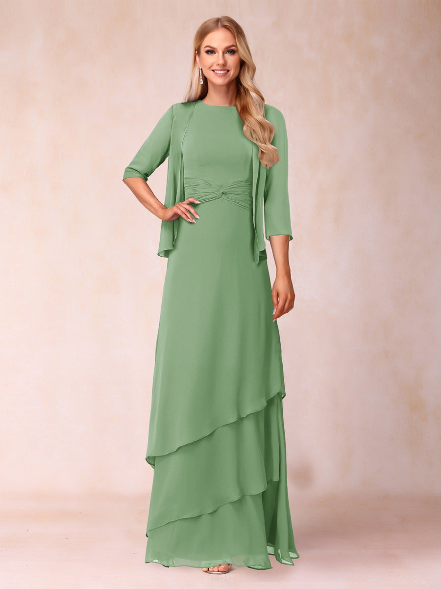 A-Line/Princess Scoop Ruched Floor-Length Mother of the Bride Dresses with Ruffles &amp; Jacket