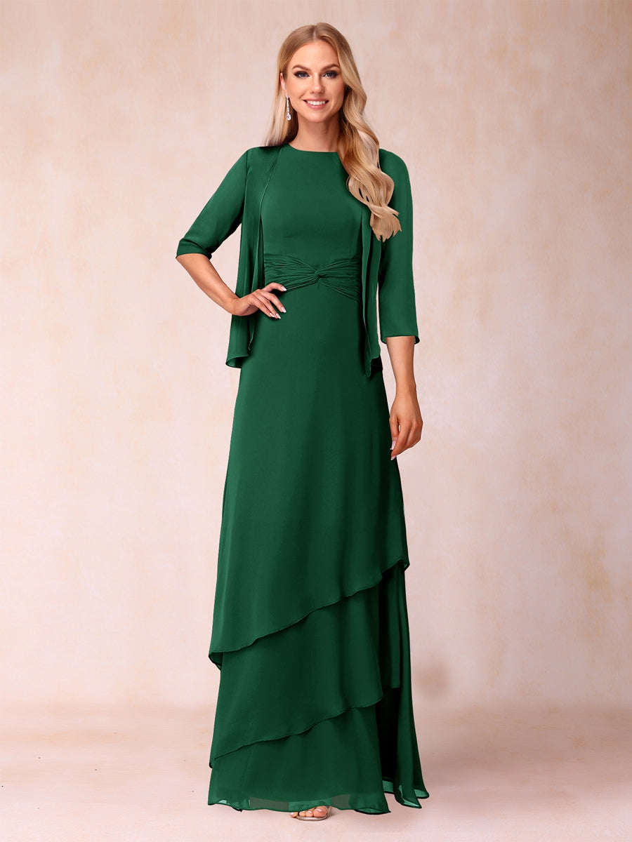 A-Line/Princess Scoop Ruched Floor-Length Mother of the Bride Dresses with Ruffles &amp; Jacket