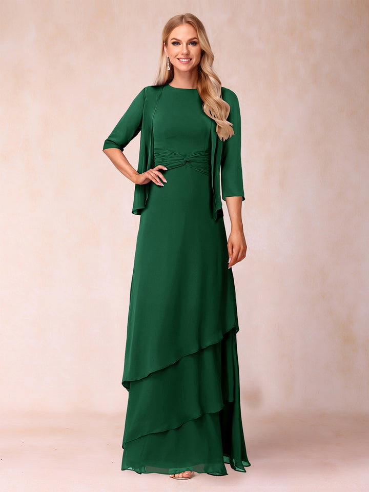 A-Line/Princess Scoop Ruched Floor-Length Mother of the Bride Dresses with Ruffles &amp; Jacket