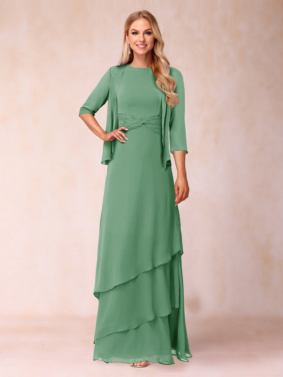 A-Line/Princess Scoop Ruched Floor-Length Mother of the Bride Dresses with Ruffles &amp; Jacket