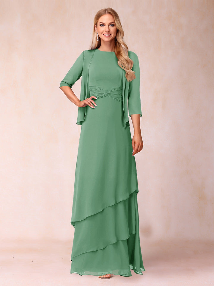 A-Line/Princess Scoop Ruched Floor-Length Mother of the Bride Dresses with Ruffles &amp; Jacket