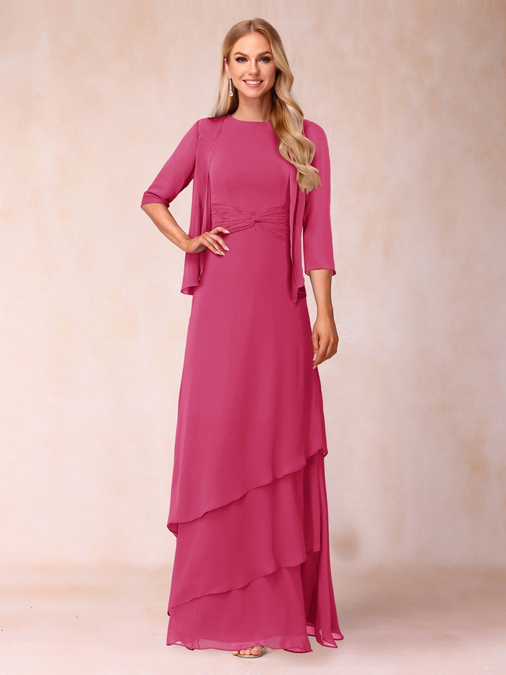 A-Line/Princess Scoop Ruched Floor-Length Mother of the Bride Dresses with Ruffles &amp; Jacket