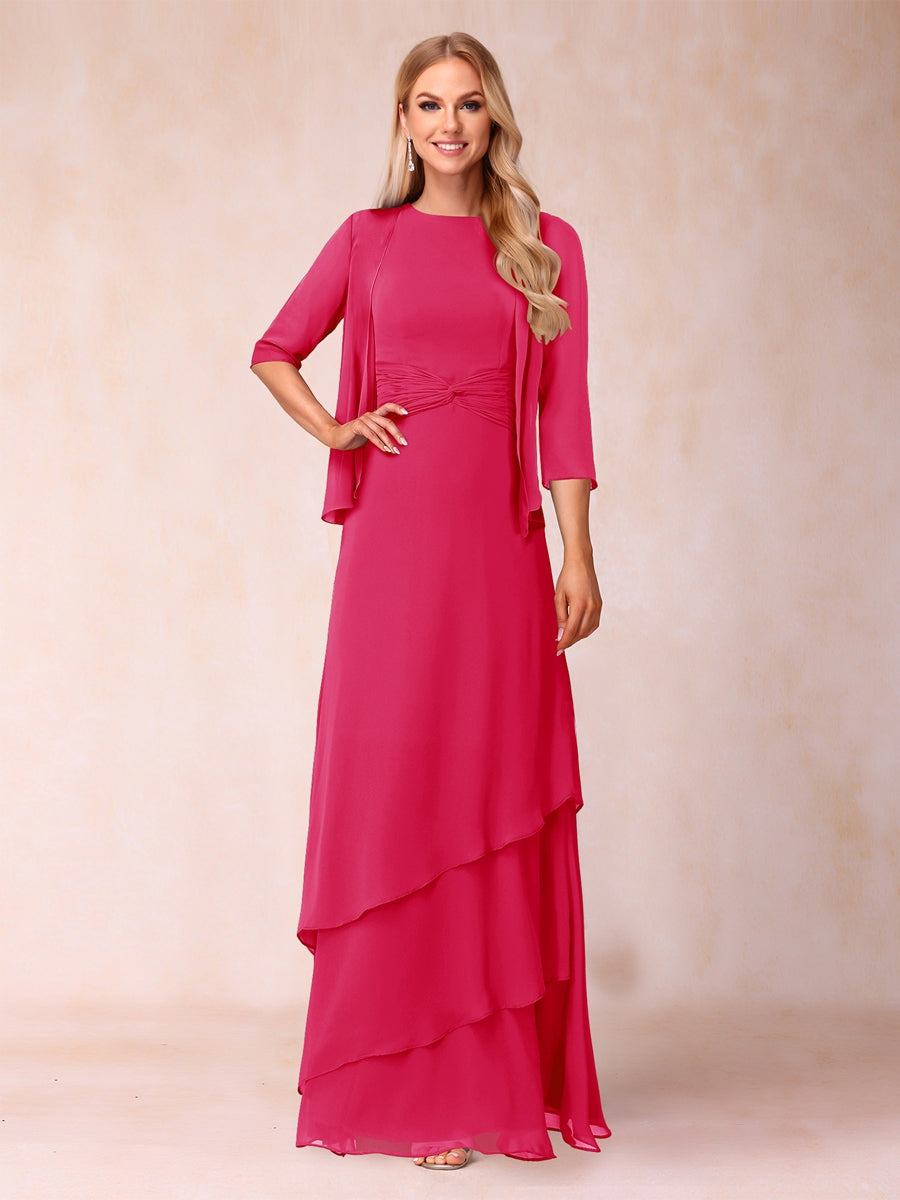 A-Line/Princess Scoop Ruched Floor-Length Mother of the Bride Dresses with Ruffles &amp; Jacket