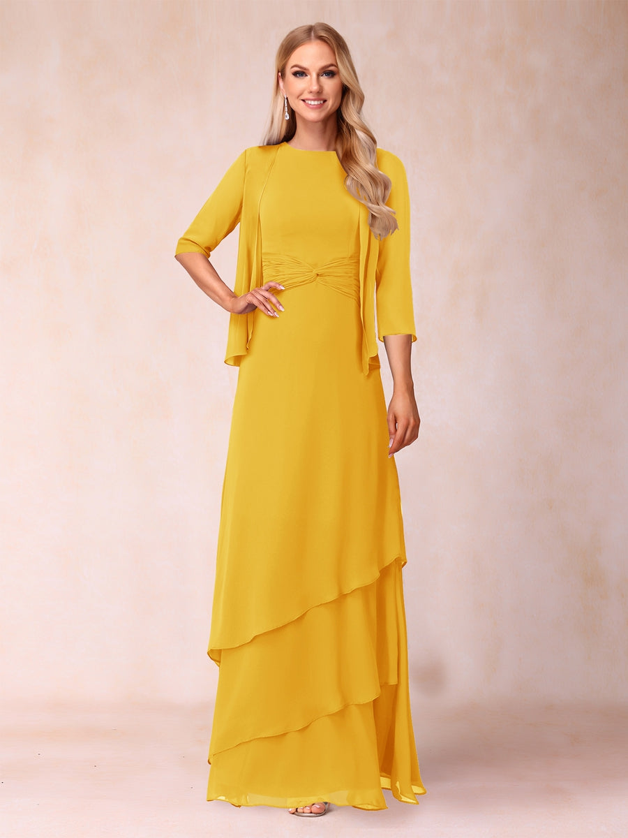 A-Line/Princess Scoop Ruched Floor-Length Mother of the Bride Dresses with Ruffles &amp; Jacket