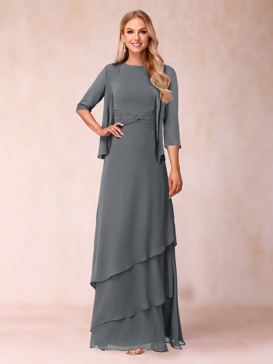 A-Line/Princess Scoop Ruched Floor-Length Mother of the Bride Dresses with Ruffles &amp; Jacket