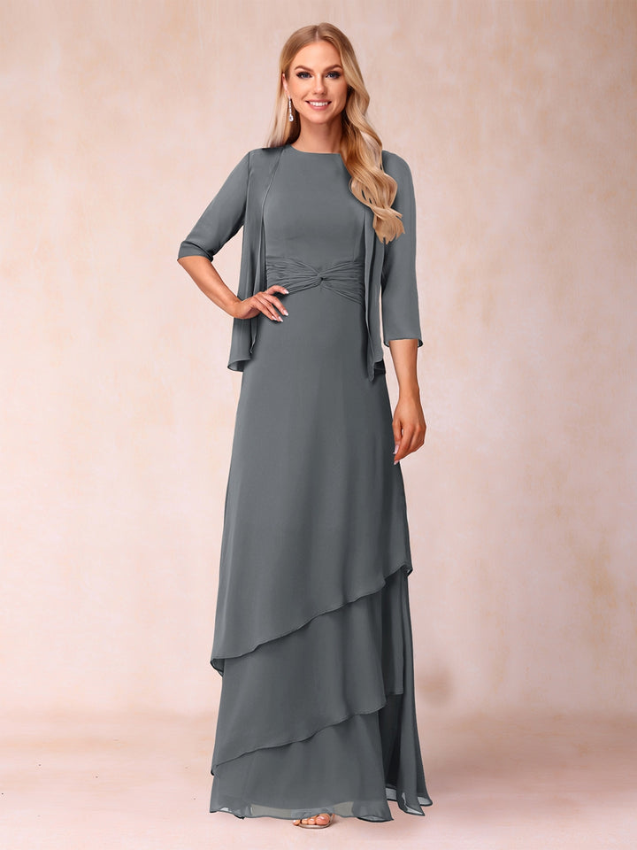 A-Line/Princess Scoop Ruched Floor-Length Mother of the Bride Dresses with Ruffles &amp; Jacket