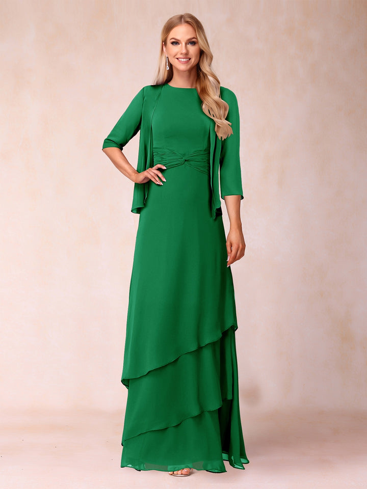 A-Line/Princess Scoop Ruched Floor-Length Mother of the Bride Dresses with Ruffles &amp; Jacket