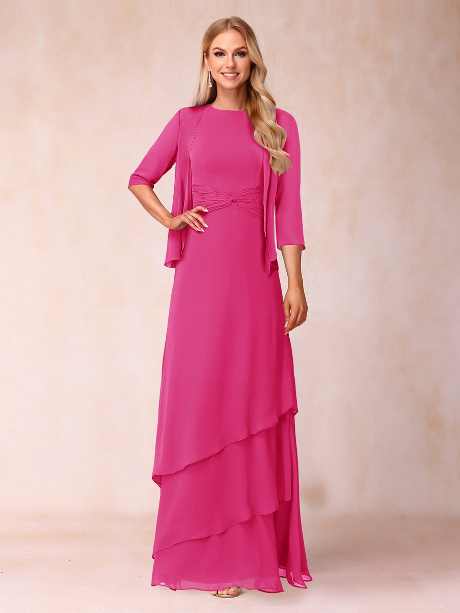 A-Line/Princess Scoop Ruched Floor-Length Mother of the Bride Dresses with Ruffles &amp; Jacket