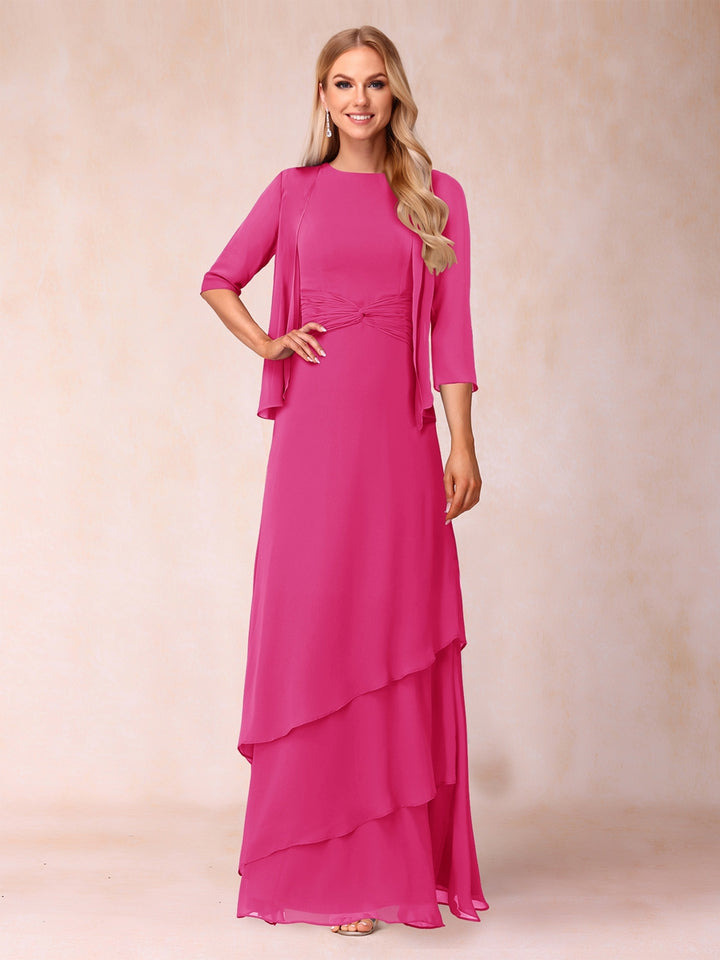 A-Line/Princess Scoop Ruched Floor-Length Mother of the Bride Dresses with Ruffles &amp; Jacket