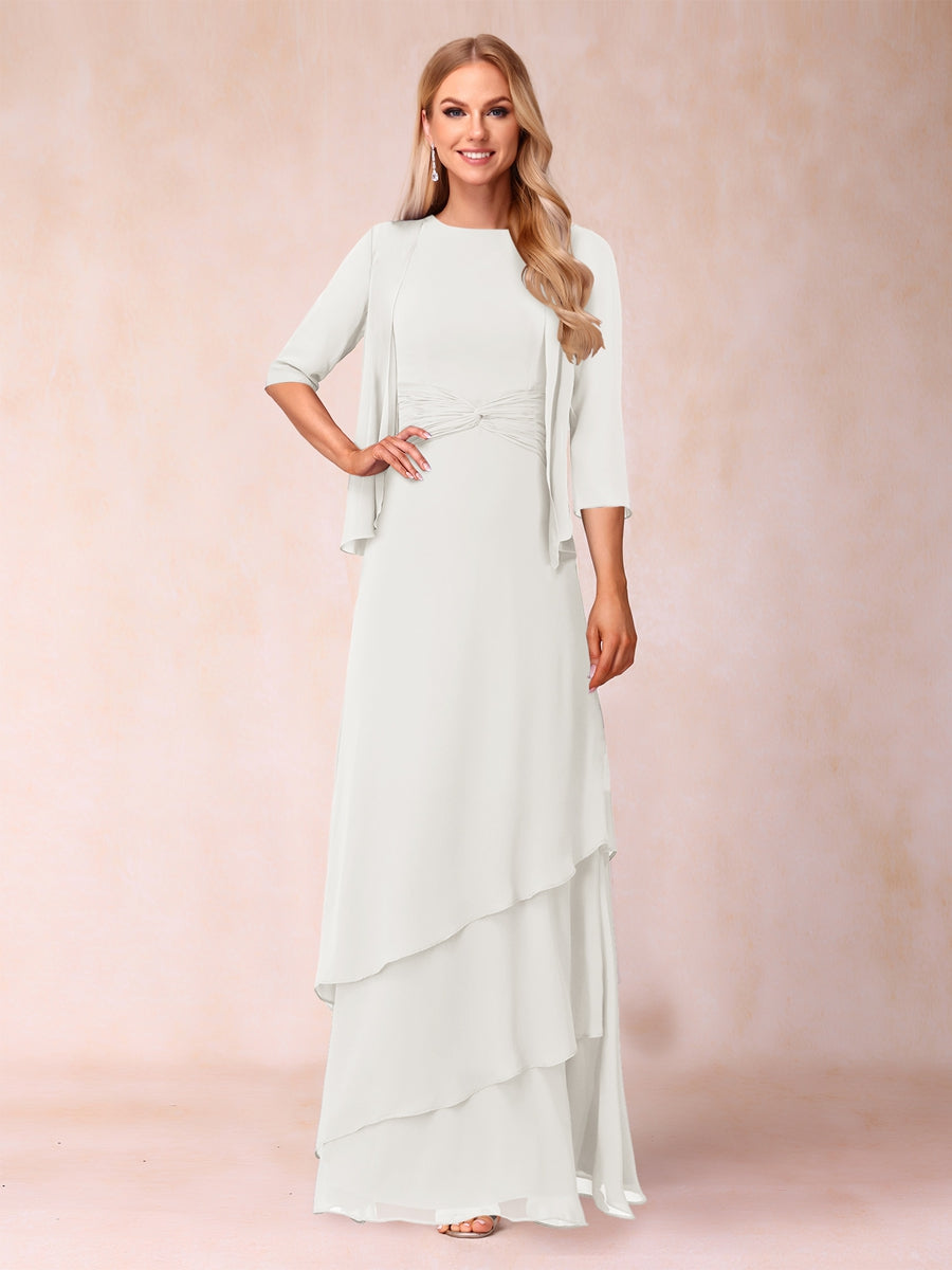 A-Line/Princess Scoop Ruched Floor-Length Mother of the Bride Dresses with Ruffles &amp; Jacket