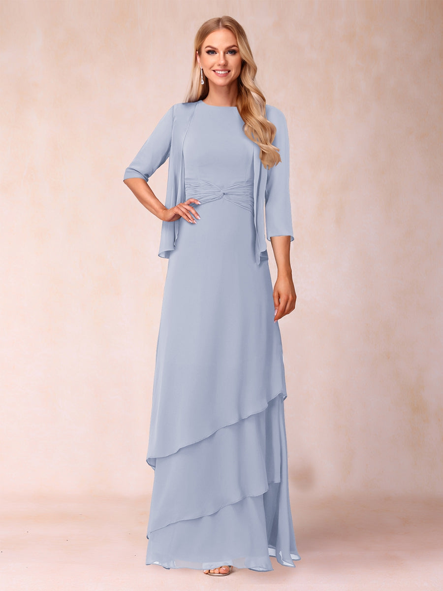 A-Line/Princess Scoop Ruched Floor-Length Mother of the Bride Dresses with Ruffles &amp; Jacket