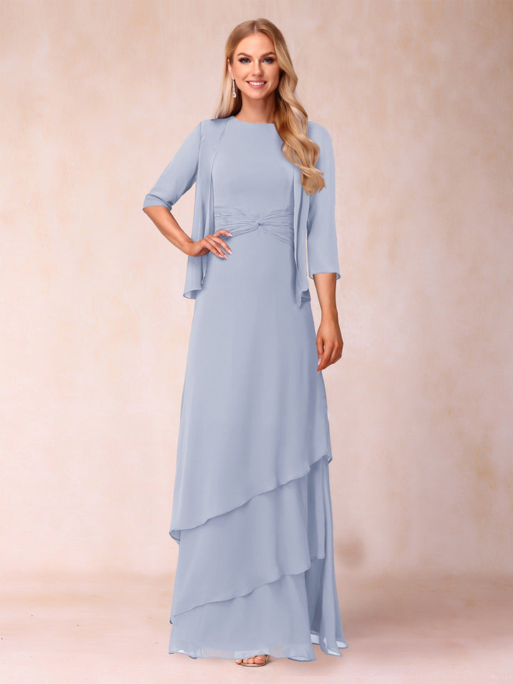 A-Line/Princess Scoop Ruched Floor-Length Mother of the Bride Dresses with Ruffles &amp; Jacket