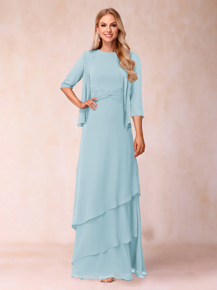 A-Line/Princess Scoop Ruched Floor-Length Mother of the Bride Dresses with Ruffles &amp; Jacket
