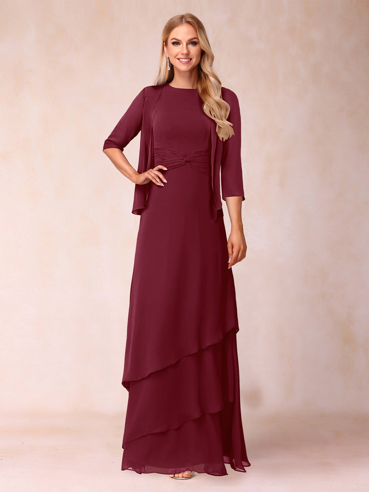 A-Line/Princess Scoop Ruched Floor-Length Mother of the Bride Dresses with Ruffles &amp; Jacket