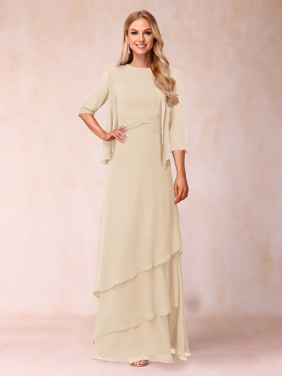 A-Line/Princess Scoop Ruched Floor-Length Mother of the Bride Dresses with Ruffles &amp; Jacket