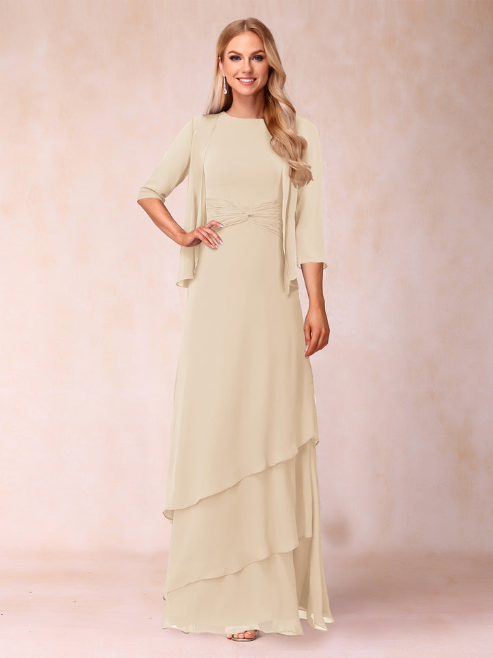 A-Line/Princess Scoop Ruched Floor-Length Mother of the Bride Dresses with Ruffles &amp; Jacket