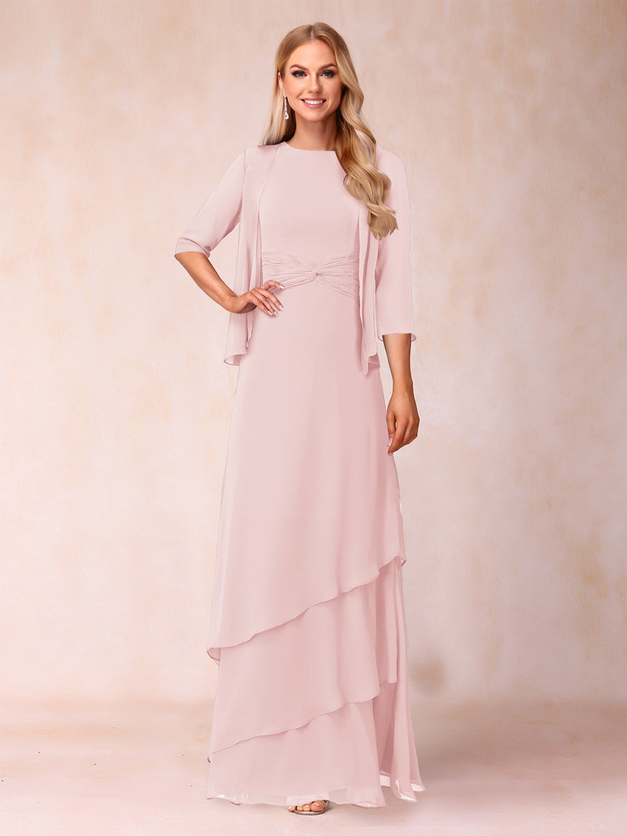 A-Line/Princess Scoop Ruched Floor-Length Mother of the Bride Dresses with Ruffles &amp; Jacket