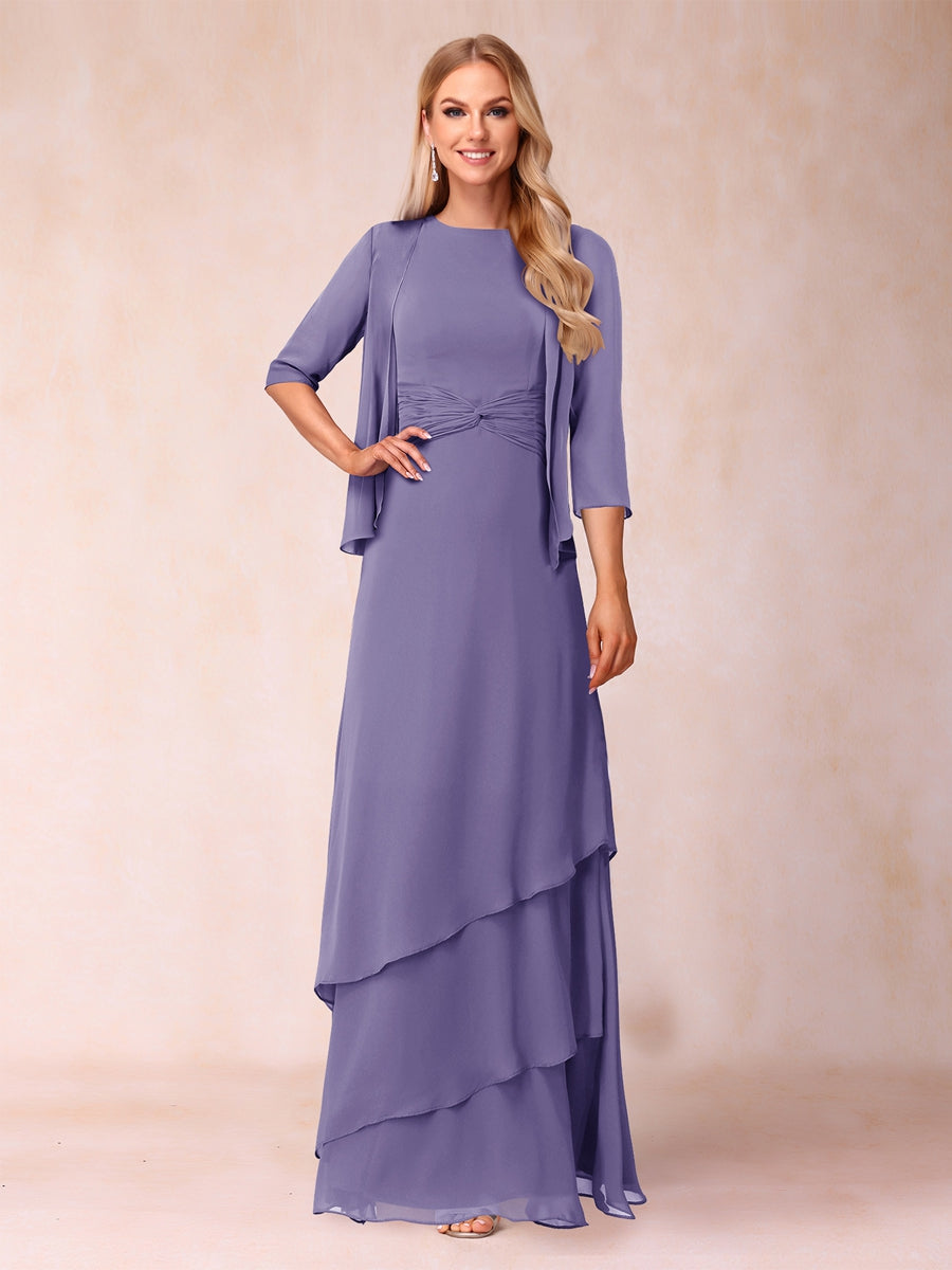A-Line/Princess Scoop Ruched Floor-Length Mother of the Bride Dresses with Ruffles &amp; Jacket