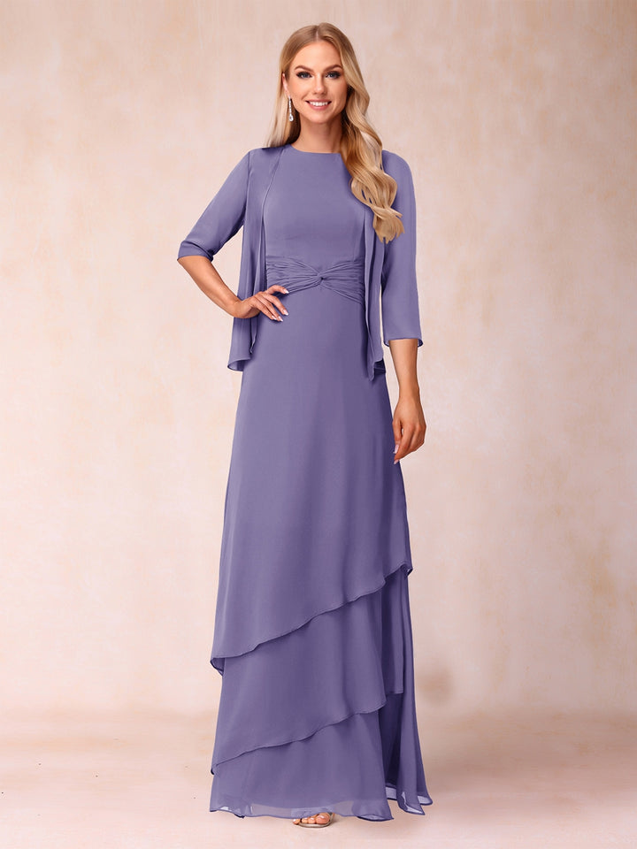 A-Line/Princess Scoop Ruched Floor-Length Mother of the Bride Dresses with Ruffles &amp; Jacket