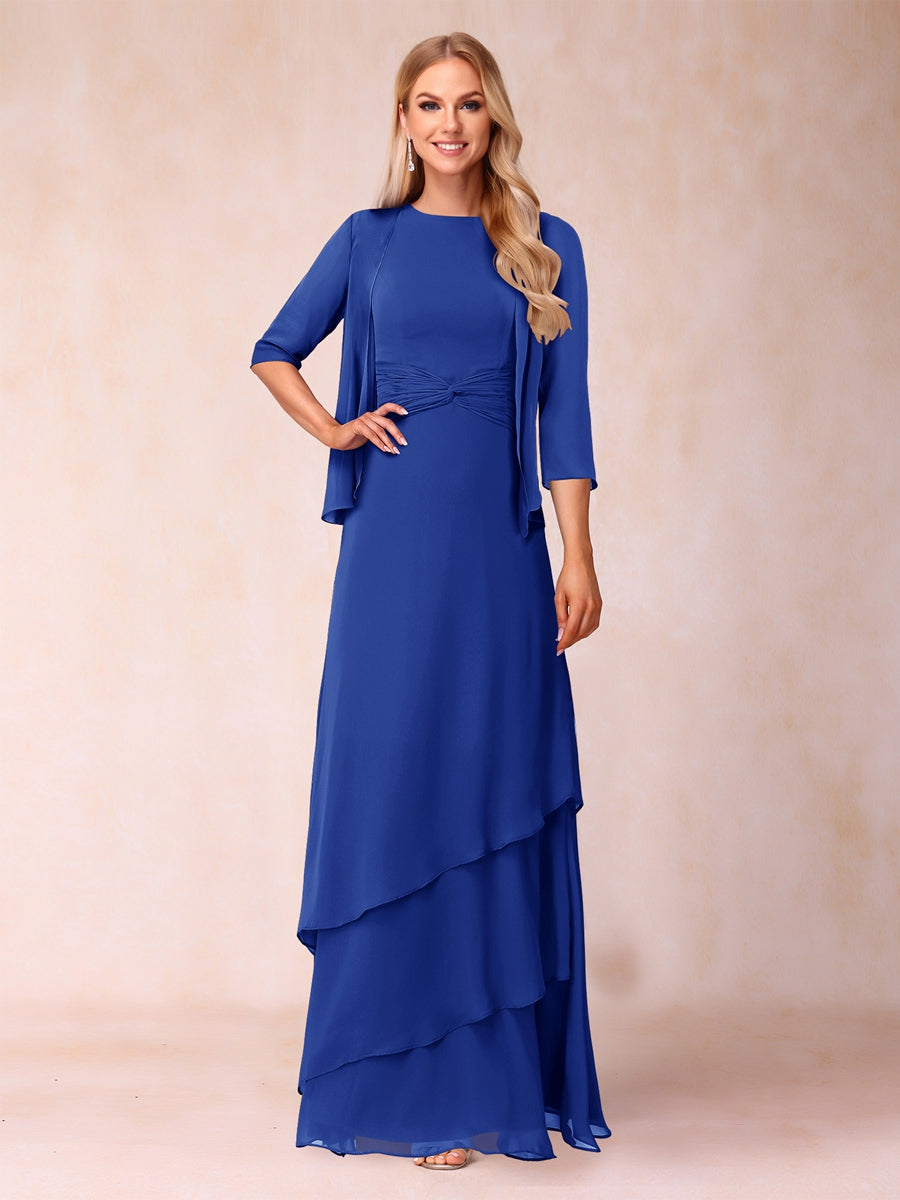A-Line/Princess Scoop Ruched Floor-Length Mother of the Bride Dresses with Ruffles &amp; Jacket