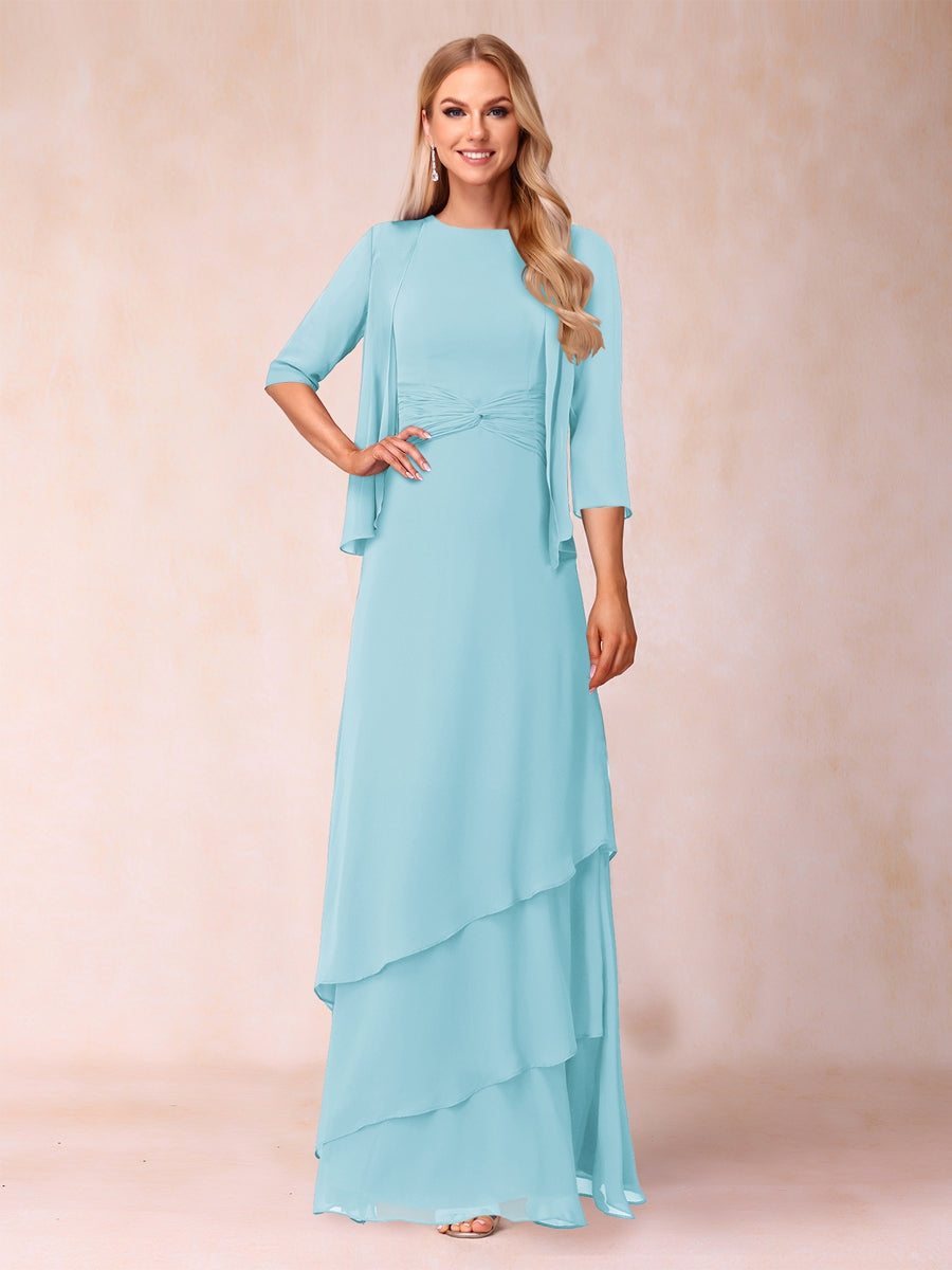 A-Line/Princess Scoop Ruched Floor-Length Mother of the Bride Dresses with Ruffles &amp; Jacket