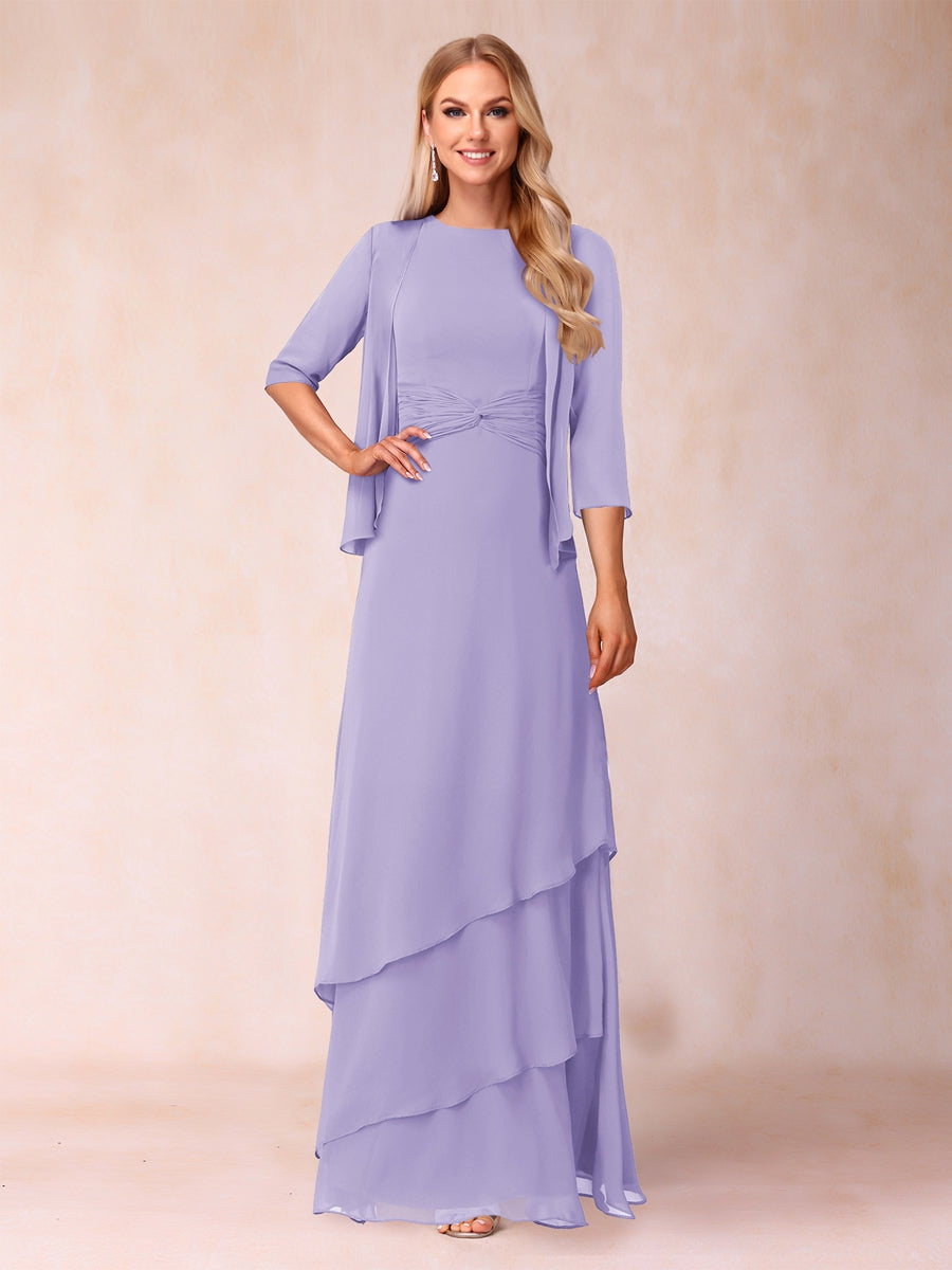 A-Line/Princess Scoop Ruched Floor-Length Mother of the Bride Dresses with Ruffles &amp; Jacket