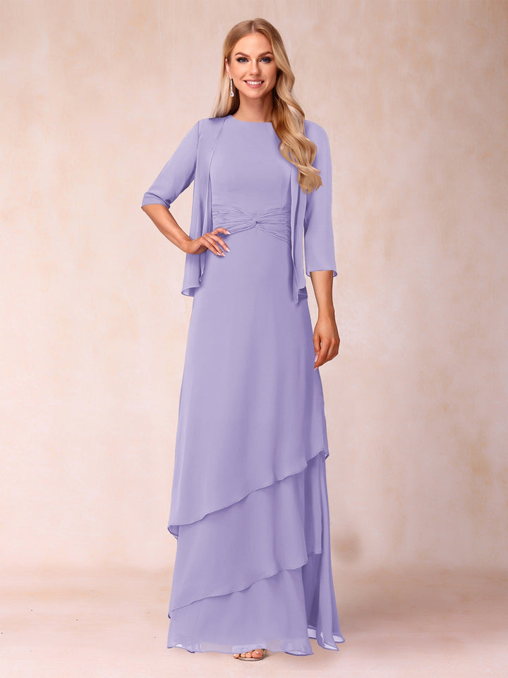 A-Line/Princess Scoop Ruched Floor-Length Mother of the Bride Dresses with Ruffles &amp; Jacket