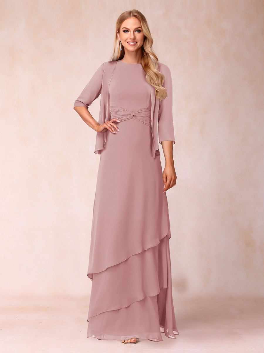 A-Line/Princess Scoop Ruched Floor-Length Mother of the Bride Dresses with Ruffles &amp; Jacket