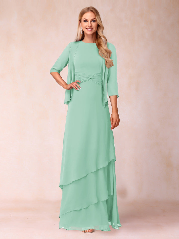 A-Line/Princess Scoop Ruched Floor-Length Mother of the Bride Dresses with Ruffles &amp; Jacket