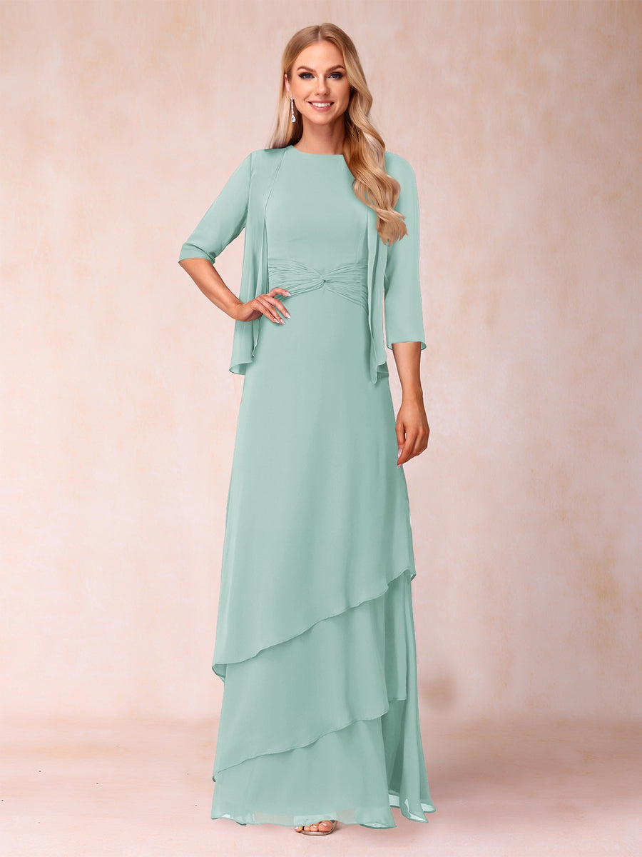 A-Line/Princess Scoop Ruched Floor-Length Mother of the Bride Dresses with Ruffles &amp; Jacket
