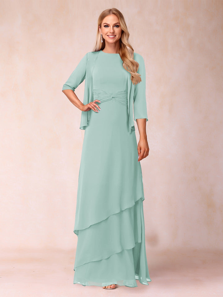 A-Line/Princess Scoop Ruched Floor-Length Mother of the Bride Dresses with Ruffles &amp; Jacket