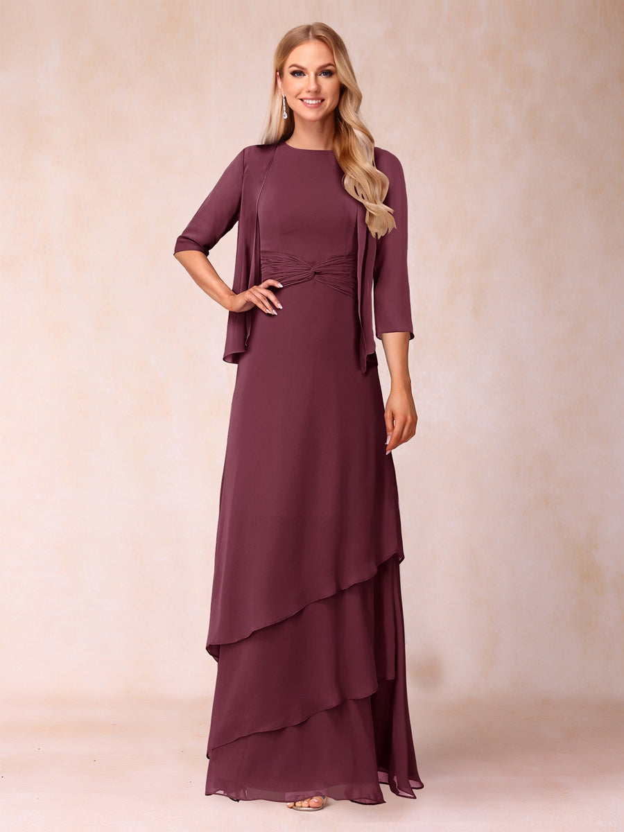 A-Line/Princess Scoop Ruched Floor-Length Mother of the Bride Dresses with Ruffles &amp; Jacket