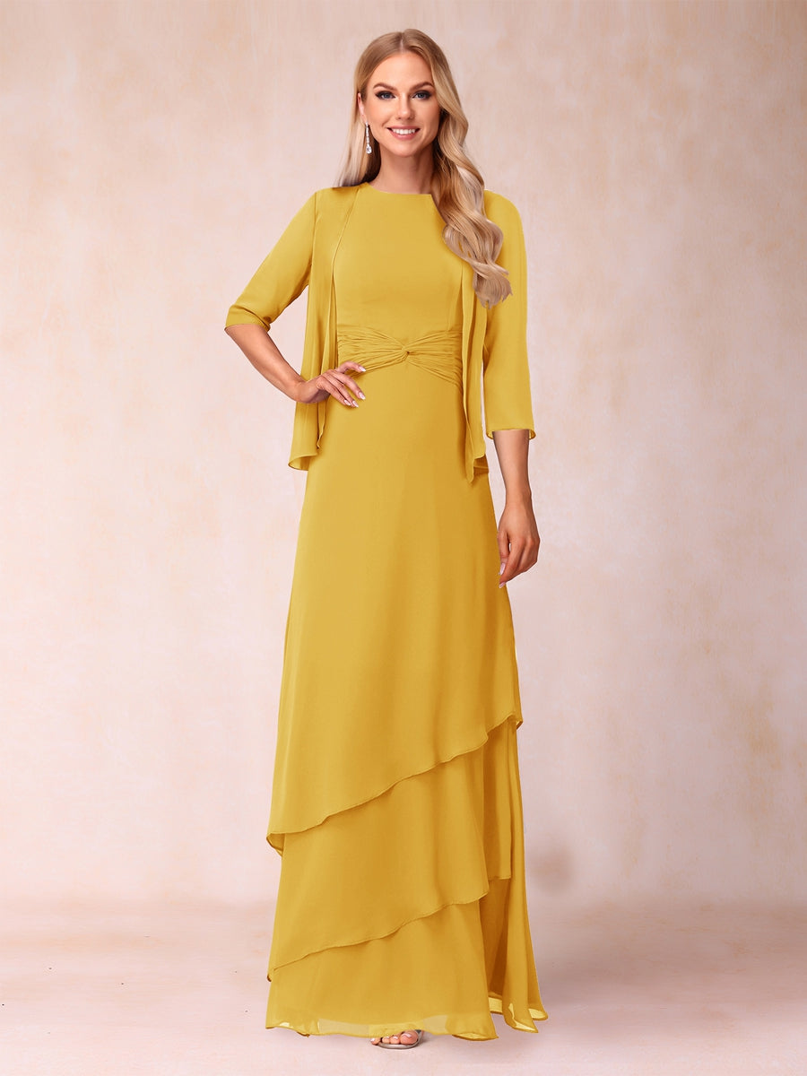 A-Line/Princess Scoop Ruched Floor-Length Mother of the Bride Dresses with Ruffles &amp; Jacket