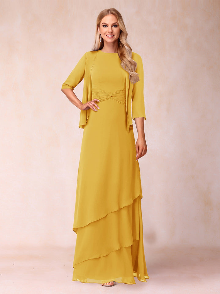 A-Line/Princess Scoop Ruched Floor-Length Mother of the Bride Dresses with Ruffles &amp; Jacket