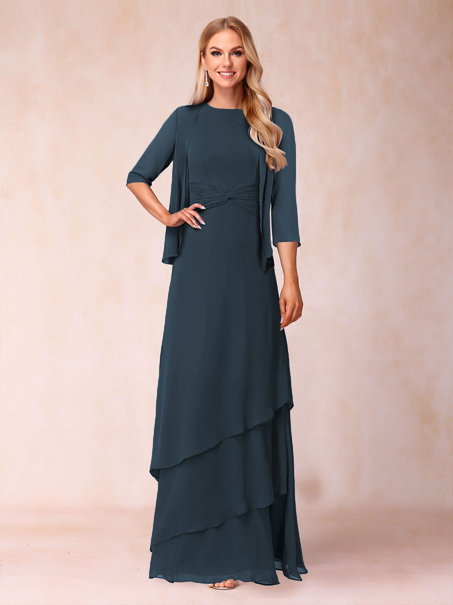 A-Line/Princess Scoop Ruched Floor-Length Mother of the Bride Dresses with Ruffles &amp; Jacket