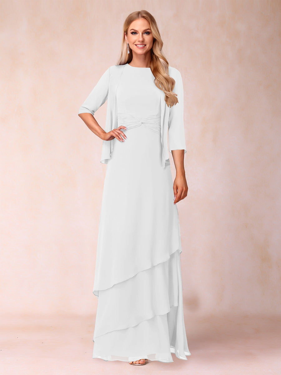 A-Line/Princess Scoop Ruched Floor-Length Mother of the Bride Dresses with Ruffles &amp; Jacket