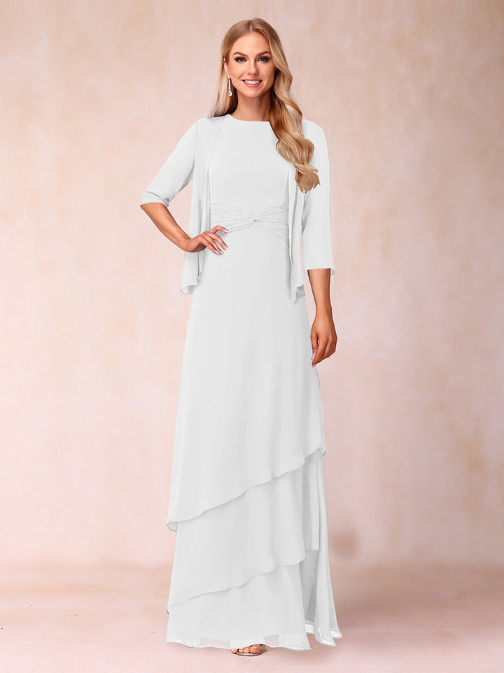 A-Line/Princess Scoop Ruched Floor-Length Mother of the Bride Dresses with Ruffles &amp; Jacket