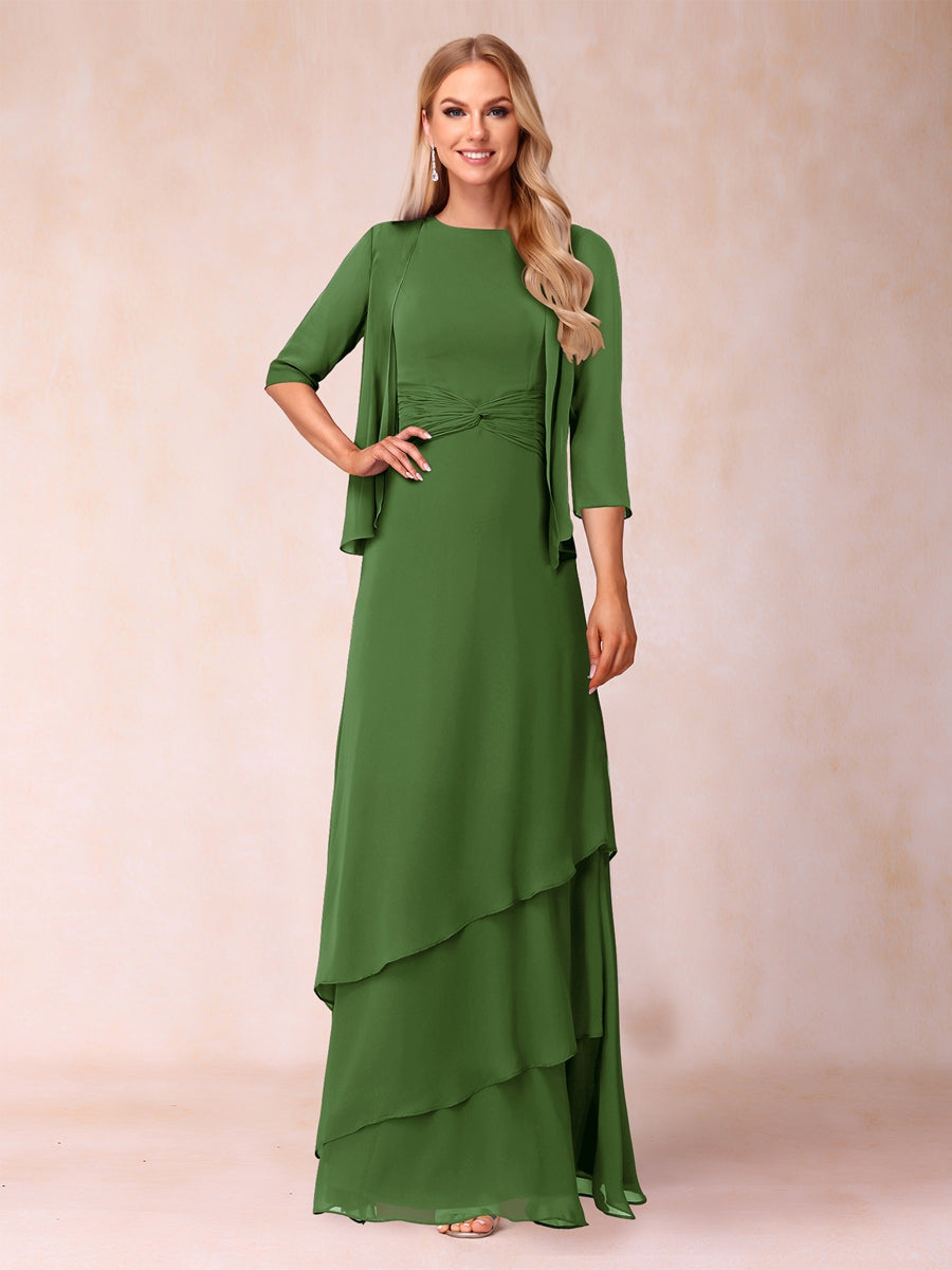 A-Line/Princess Scoop Ruched Floor-Length Mother of the Bride Dresses with Ruffles &amp; Jacket