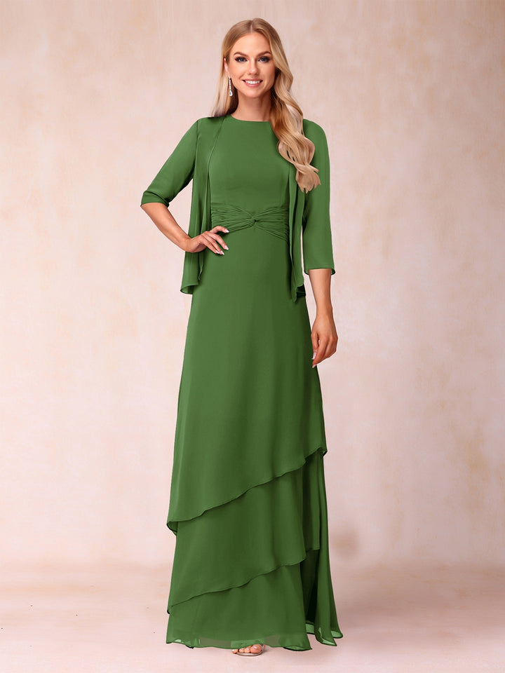 A-Line/Princess Scoop Ruched Floor-Length Mother of the Bride Dresses with Ruffles &amp; Jacket