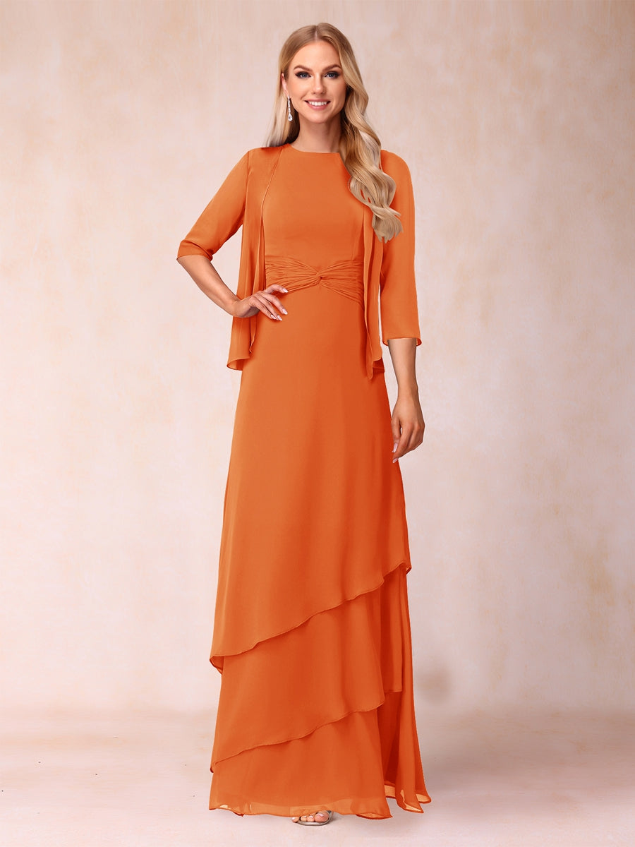 A-Line/Princess Scoop Ruched Floor-Length Mother of the Bride Dresses with Ruffles &amp; Jacket