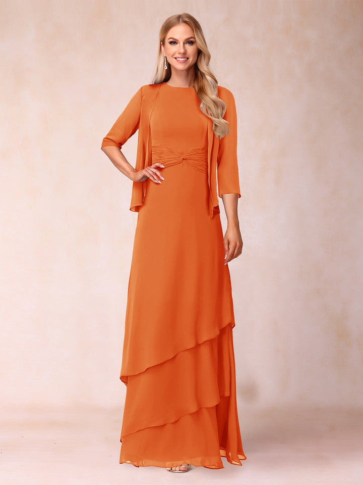 A-Line/Princess Scoop Ruched Floor-Length Mother of the Bride Dresses with Ruffles &amp; Jacket