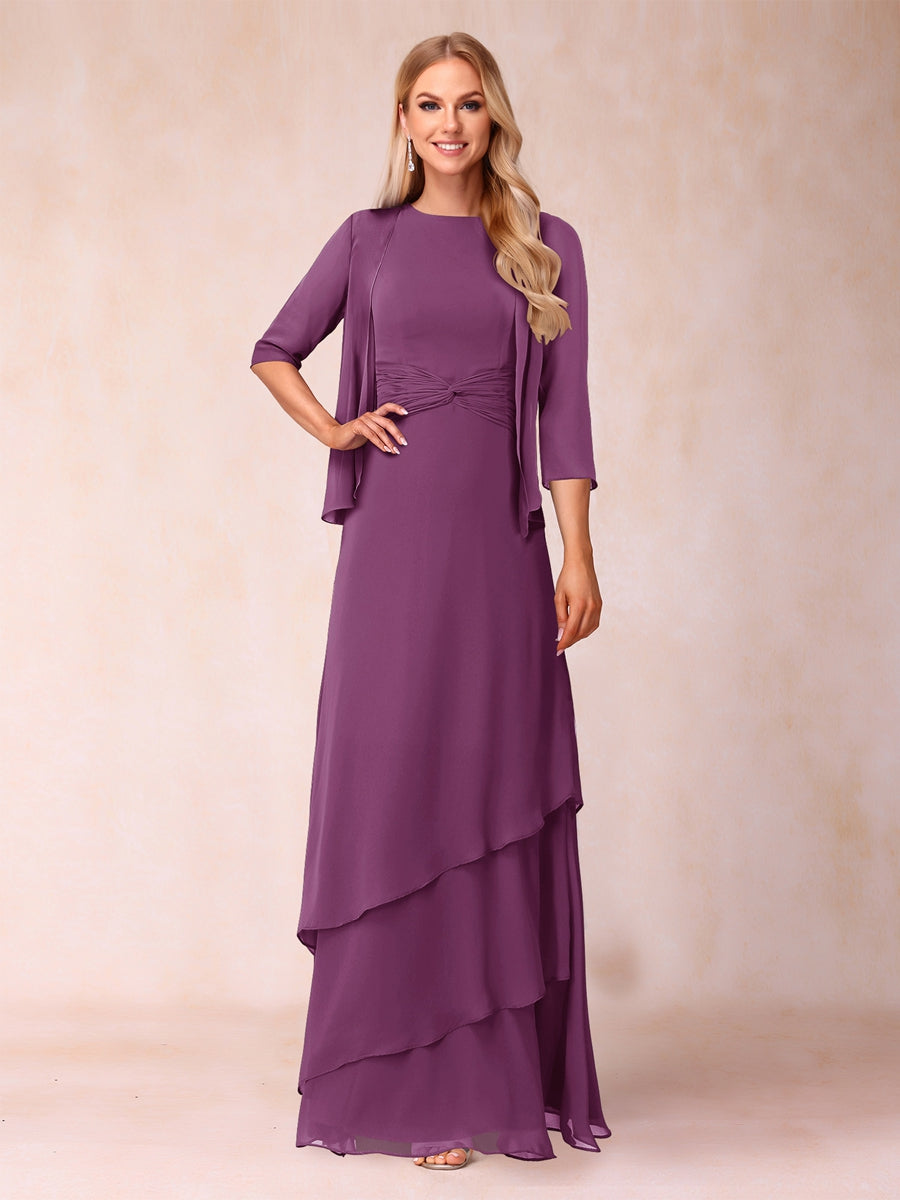 A-Line/Princess Scoop Ruched Floor-Length Mother of the Bride Dresses with Ruffles &amp; Jacket