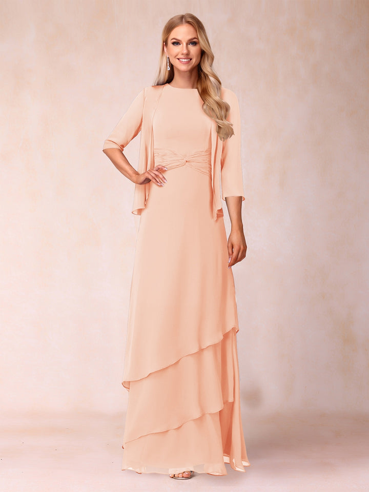 A-Line/Princess Scoop Ruched Floor-Length Mother of the Bride Dresses with Ruffles &amp; Jacket