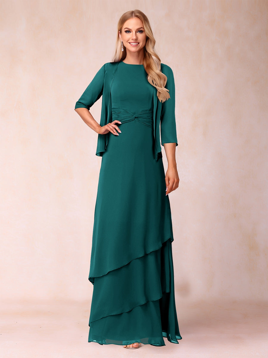 A-Line/Princess Scoop Ruched Floor-Length Mother of the Bride Dresses with Ruffles &amp; Jacket