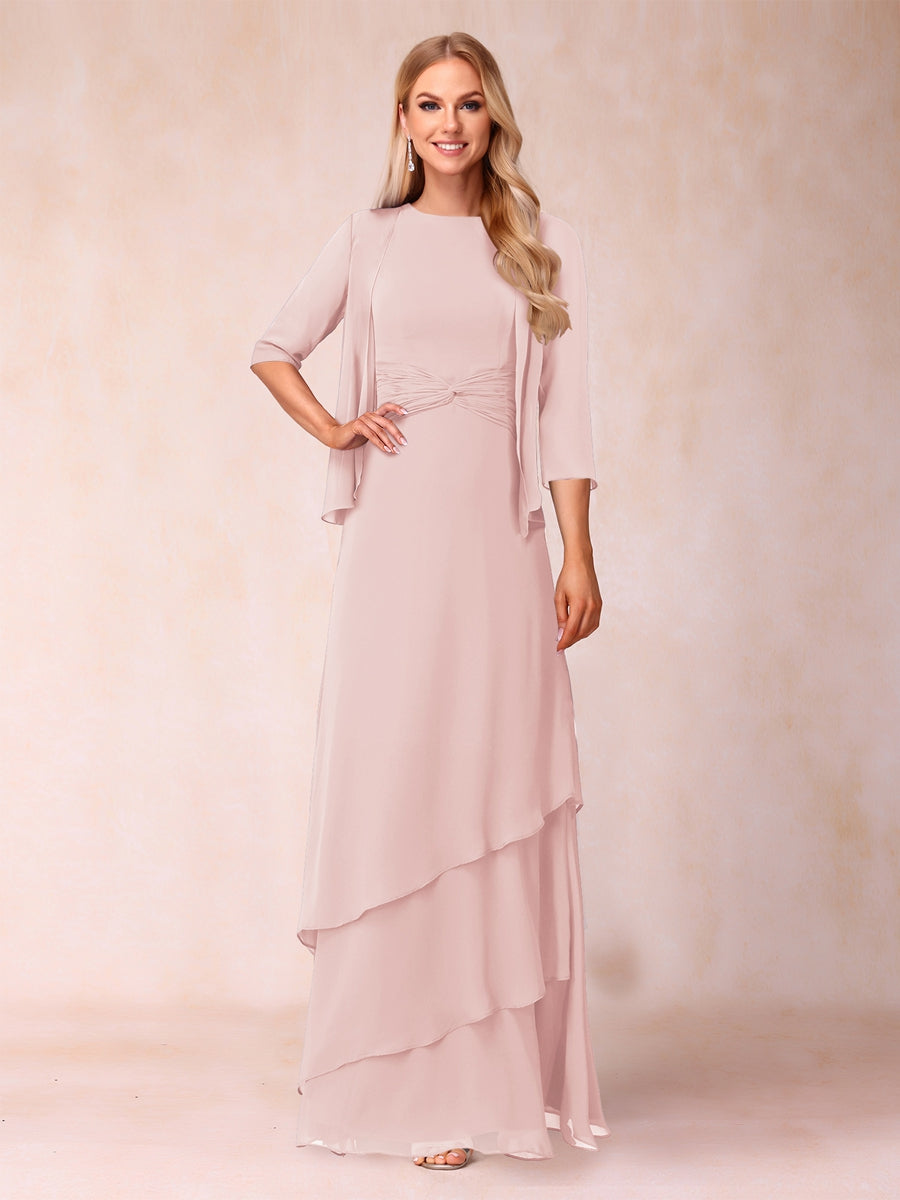 A-Line/Princess Scoop Ruched Floor-Length Mother of the Bride Dresses with Ruffles &amp; Jacket