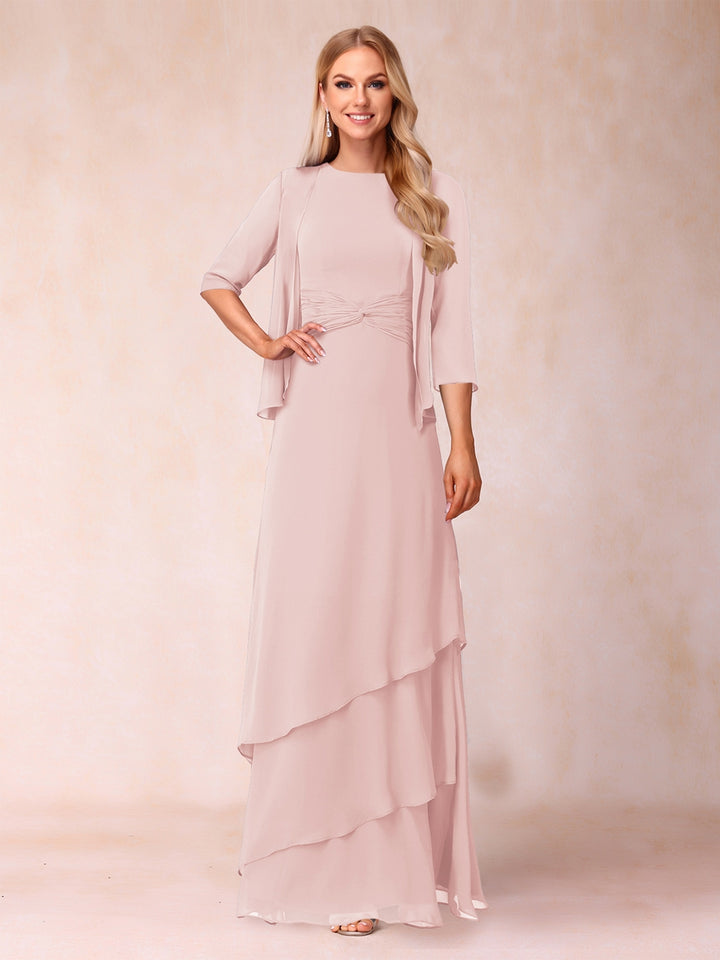 A-Line/Princess Scoop Ruched Floor-Length Mother of the Bride Dresses with Ruffles &amp; Jacket
